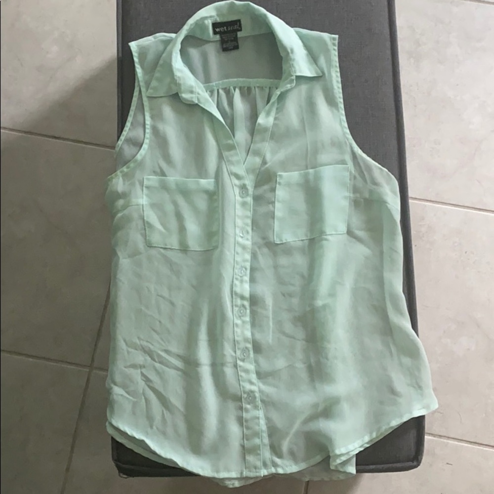 Sheer light blue blouse/button down